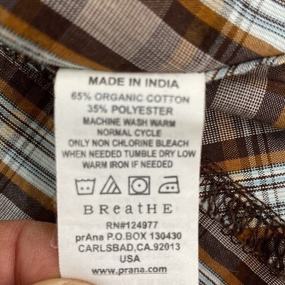Prana Pearl Snap Plaid Checkered Short Sleeve Button Down Shirt Organic Cotton - Picture 9 of 15